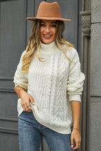 Angel Wings Cable-Knit Turtle Neck Long Sleeve Sweater White