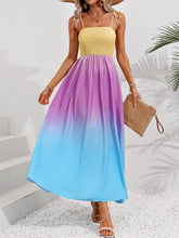 Honey Color Block Tie Shoulder Smocked Maxi Dress Woman Maxi Dress
