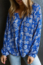 Floral Notched Neck Balloon Sleeve Blouse Woman Blouses