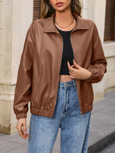 Ivy Lane Zip Up Dropped Shoulder Jacket Brown