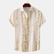 Men's Plus Size Abstract Lines Print Short Sleeve Summer Casual Shirt Gold