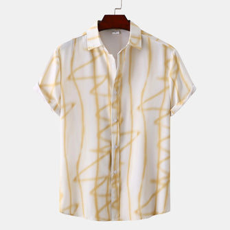 Men's Plus Size Abstract Lines Print Short Sleeve Summer Casual Shirt Gold