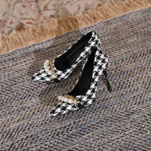 Plaid Pearl Detail Point Toe Stiletto Pumps woman pumps
