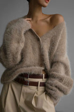 Fuzzy Button Down Long Sleeve Cardigan Khaki