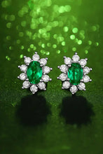 Pair of 1 carat lab-grown oval emerald and diamond halo stud earrings