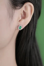 1 Carat Lab-Grown Emerald Silver Stud Earring with Oval Green Gem and White Stones