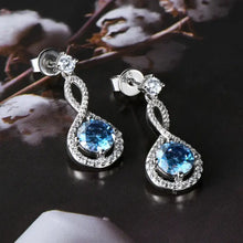 1 Carat Moissanite Sterling Silver Drop Earrings with Blue Gems