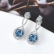 1 Carat Moissanite Sterling Silver Drop Earrings with Blue Stones