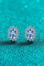 1 Carat Moissanite Sterling Silver Stud Earrings with Oval Light Blue Gemstones