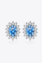 1 Carat Moissanite Sterling Silver Stud Earrings with Blue Topaz Halo