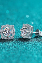 1 carat moissanite geometric stud earrings with square diamond accents