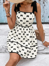 Bow Print Tie Shoulder Dress Casual Dresses
