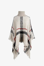 Plaid Turtleneck Raw Hem Poncho Beige One Size Woman Poncho