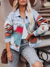 Geometric Button Up Long Sleeve Jacket Light Blue
