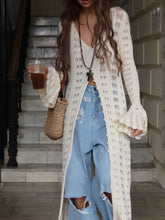 Ruffled Hem Openwork Longline Cardigan