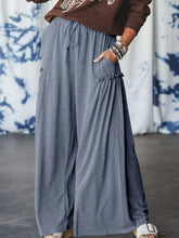 Casual wide leg drawstring pants in loose gray blue cotton with waist drawstring for comfortable wear