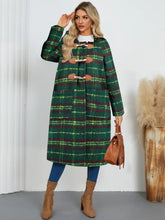 Plaid Long Sleeve Hooded Coat with Pockets Woman Outerwear