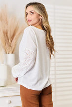 Shiny Eyelet Dropped Shoulder Round Neck Blouse Woman Blouses