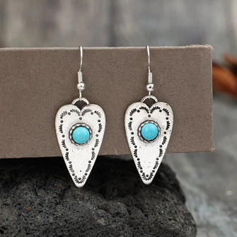 Alloy Turquoise Heart Dangle Earrings Silver One Size