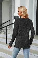 Buttoned Long Sleeve Slit Top Woman Blouses