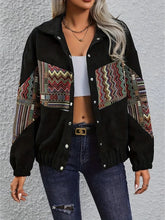 Embroidered Collared Neck Snap Down Jacket Black