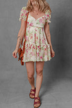 Floral Bubble Sleeve Sweetheart Neck Ruffle Mini Dress