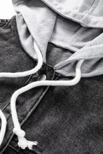 Distressed Drawstring Long Sleeve Hooded Denim Jacket Woman Outerwear