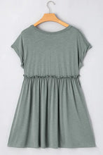 Frilled Gathered Seam Round Neck T Shirt Dress Woman Casual Dress