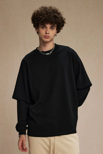 Men's Round Neck Long Sleeve T-Shirt Black
