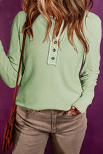 Waffle Knit Textured Henley Top Woman Blouses