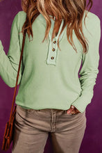 Waffle Knit Textured Henley Top Woman Blouses