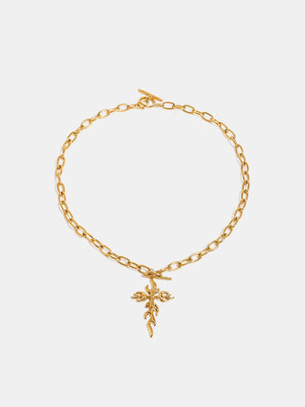 18K Gold-Plated Stainless Steel Cross Necklace Gold One Size