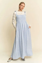 Davi & Dani Plaid Smocking Sleeveless Maxi Dress Blue Casual Dresses