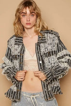 POL Raw Hem Lace Patch Flounce Sleeve Jacket Black Woman Outerwear