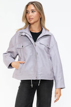 How Dare U Drawstring Hem PU Leather Zip Up Jacket Woman Outerwear