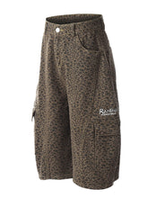 Men's Leopard Print Cargo Denim Shorts Leopard