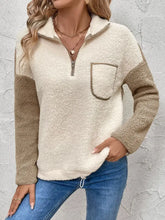 Perfee Contrast Half Zip Long Sleeve Sweatshirt Woman Sweatshirts