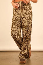 Beige and brown animal print linen wide leg pants with drawstring waist from very j collection