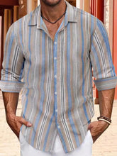 Men's Full Size Striped Button Up Long Sleeve Shirt Plus Size Light Blue