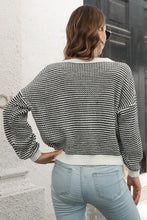 Striped Round Neck Dropped Shoulder Sweater Sweater Pullovers