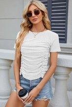 Eyelet Ruched Round Neck Short Sleeve T-Shirt White