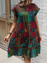 Color Block Print Short Sleeve Mini Dress Casual Dresses