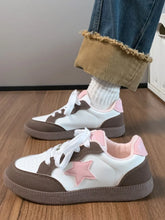 Contrast Star Lace-Up Athletic Sneakers Blush Pink