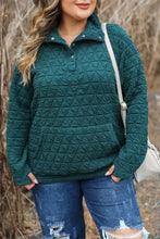 Plus Size Quarter Snap Quilted Sweatshirt Deep Teal Woman Sweatshirts