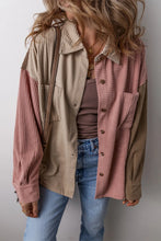 Button Up Color Block Long Sleeve Shacket
