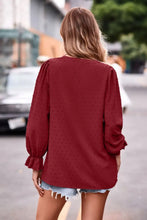 Swiss Dot Notched Neck Flounce Sleeve Blouse Woman Blouses
