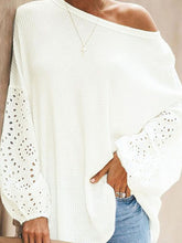 Shiny Openwork Dropped Shoulder Boat Neck Blouse Woman Blouses