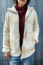 Double Take Full Size Plaid Long Sleeve Hooded Coat Khaki
