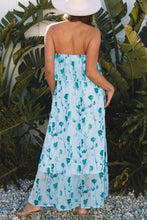 Floral Print Ruffled Side Slit Tube Top Maxi Dress