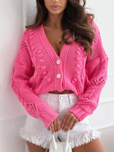 Button Up V-Neck Cardigan Hot Pink